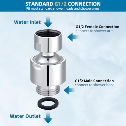 Hibbent All Metal Shower Head Swivel Ball Joint Adapter, Solid Brass Adjustable Shower Arm Connector, Showerhead Extension, Universal Showering Component, Polished Chrome - color: Chrome