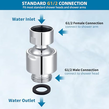 Hibbent All Metal Shower Head Swivel Ball Joint Adapter, Solid Brass Adjustable Shower Arm Connector, Showerhead Extension, Universal Showering Component, Polished Chrome - color: Chrome