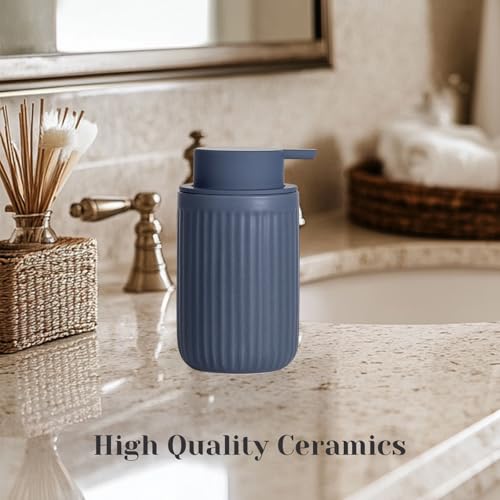 INGOFIN Ceramic Lotion Dispenser - 12oz Liquid Hand Soap Dispenser Bathroom, Modern Refillable Dish Soap Dispenser with Pump for Kitchen, Stripe Blue - color: Liquid-blue