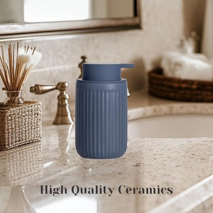 INGOFIN Ceramic Lotion Dispenser - 12oz Liquid Hand Soap Dispenser Bathroom, Modern Refillable Dish Soap Dispenser with Pump for Kitchen, Stripe Blue - color: Liquid-blue