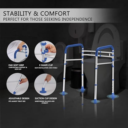 Lianjindun Toilet Safety Rails, 350 lbs, Adjustable Height & Width | Fits Most Toilets, Foldable Design, 350 Lbs Capacity, Aluminum Toilet Frame, Toilet Handles for Seniors, Disabled, Handicap - color: Dark Blue