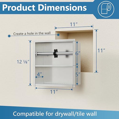 Neodrain Brushed Recessed Toilet Paper Holder,Double Layer,Wet Tissue | Space-Saving Wall Niche Cabinet Storage, Rustproof & Durable,For Bathroom, Kitchen & Vanity - color: Brushed