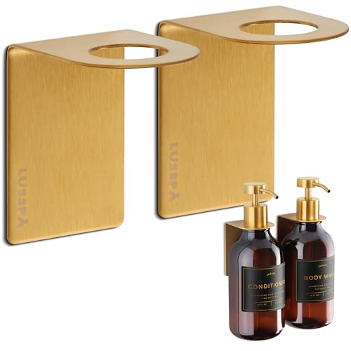 Wall Mount Soap Dispenser Holder, 2 Pack – 304 Stainless Steel, 2.95"×1.97"×2.56", 1.1" Neck Fit, No-Drill Peel & Stick Adhesive, Rustproof, Fits LUSSPA Bottles (Brushed Gold) - color: Brushed Gold