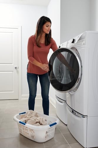 Rubbermaid Large Hip-Hugger Laundry Basket/Hamper, 1.5-Bushel, White, Stackable Storage Bin/Organizer for Bathroom/Bedroom/Dorm/Home - size: 1.5 Bushel, style: Large Hip Hug Basket
