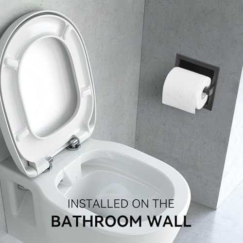 JunSun Recessed Toilet Paper Holder Matte Black Stainless Steel Toilet Paper Roll Holder Tissue Holder Modern Tissue Roll Dispenser 6" X 6" Square Jumbo Mega Roll Holder Rear Mounting Bracket Included - color: Matte Black
