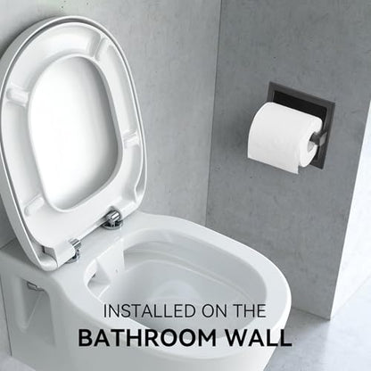 JunSun Recessed Toilet Paper Holder Matte Black Stainless Steel Toilet Paper Roll Holder Tissue Holder Modern Tissue Roll Dispenser 6" X 6" Square Jumbo Mega Roll Holder Rear Mounting Bracket Included - color: Matte Black