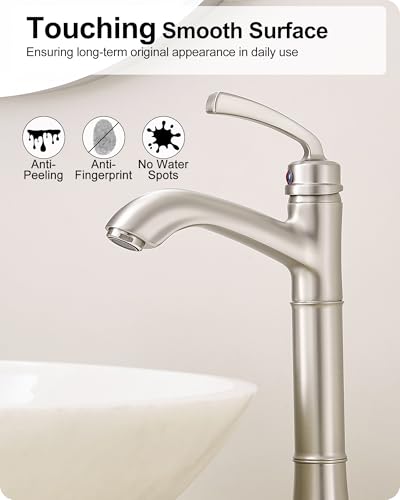Brass Vessel Sink Faucet Brushed Nickel, Single Handle Tall Faucet for Bathroom Sink One Hole with Pop-Up Drain & Water Hoses, Save Water - color: Brushed Nickel
