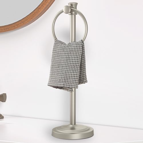 Hoimpro Hand Towel Holder Free Standing Towel Bar Brushed Nickel | Hanging Floor Hand Towel Rack Ring, for Bathroom Kitchen Vanity Countertops, Hardware Accessories SUS 304 Heavy-Duty Base - color: Nickel