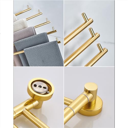 ZHOUXIAO Swing Out Towel Bar Holder Wall Mount/Gold Finish Swivel Towel Rack for Bathroom or Kitchen, Metal Towel Bar Folding Arm Swivel Hanger Bathroom Storage 2Bars