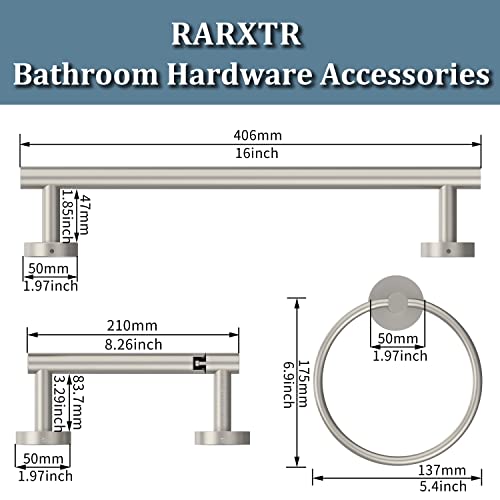 RARXTR 3pc Bathroom Hardware Set with Brushed Toilet Paper Holder & Towel Ring & Towel Bar SUS304 Stainless Steel Toilet Paper Roll Holder Wall Mount & Bathroom Towel Holder & Towel Rack Set - color: Brushed Nickel, size: 3-Piece
