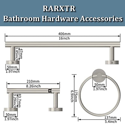 RARXTR 3pc Bathroom Hardware Set with Brushed Toilet Paper Holder & Towel Ring & Towel Bar SUS304 Stainless Steel Toilet Paper Roll Holder Wall Mount & Bathroom Towel Holder & Towel Rack Set - color: Brushed Nickel, size: 3-Piece