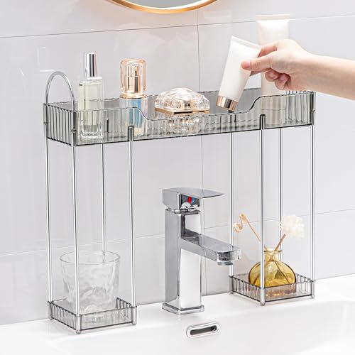 YCIA&DONE Bathroom Countertop Organizer Over The Faucet, Narrow Counter Organizers Above Sink, Table Mounted Faucet Over Sink Shelf for Kitchen, Toilet, Laundry(Smoky Gray) - color: Smoky Gray