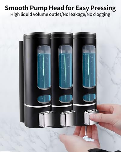 Shampoo and Conditioner Dispenser - 1200ML Wall-Mounted Shower Shampoo Dispenser 3 Chamber No Drill Body Wash Soap Dispenser for Shower, Bathroom, Hotel - size: 1200ML