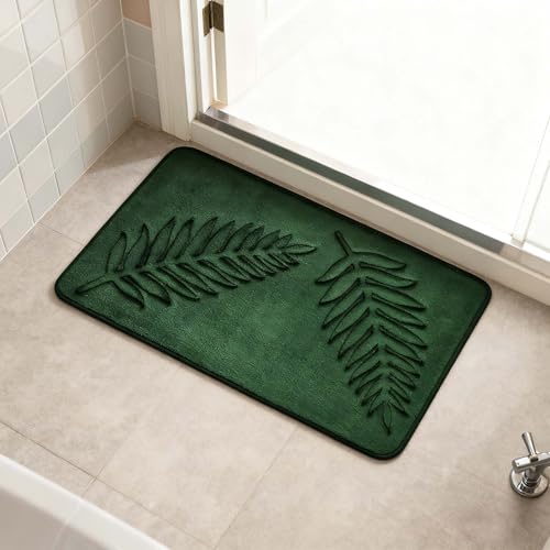 Memory Foam Bath Rugs Leaf Bath Mat Non-Slip Strong Water Absorbent Plush Microfiber Bath Mat Rug Super Water Absorbent Machine Washable Bath Rugs for Bathroom, Tub (16 * 24 inch) - size: 16*24 in