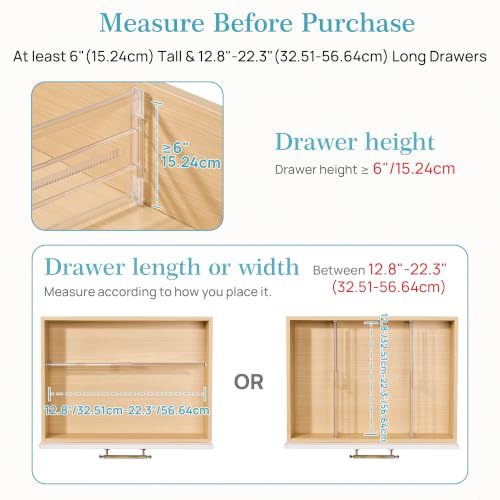 Vtopmart 6" Tall Upgrade Drawer Dividers, 12.8"-22.3" Expandable, 4 Pack | Deep Drawer Organizer, Big Drawer Separator, Clear plastic Adjustable Storage Divider for Dresser, Baby Supplies, Kitchenware - size: Tall-6" without Inserts