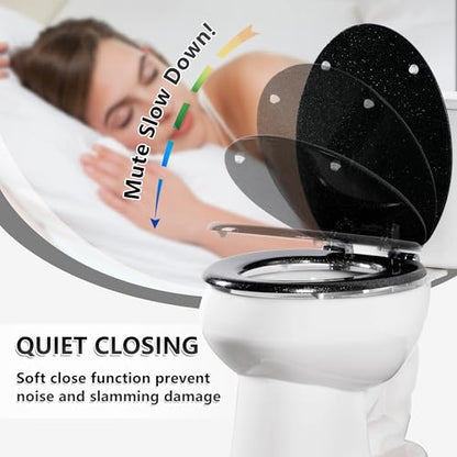 Angol Shiold Glitter Toilet Seat Molded Wood Elongated Toilet Seat with Quietly Close and Quick Release Hinges, Easy to Install also Easy to Clean (Elongated 18.5'', Black) - color: Black, size: Elongated 18.5‘’