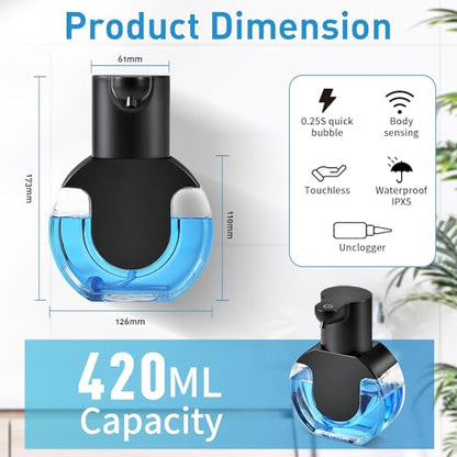 Automatic Foaming Soap Dispenser, 15oz/420ml Smart Hand Soap Dispensers, Touchless Wall Mount with 4-Level Adjustable, Rechargeable Foaming Hand Soap Dispenser for Bathroom Kitchen Office - Black-1 - color: Black-1