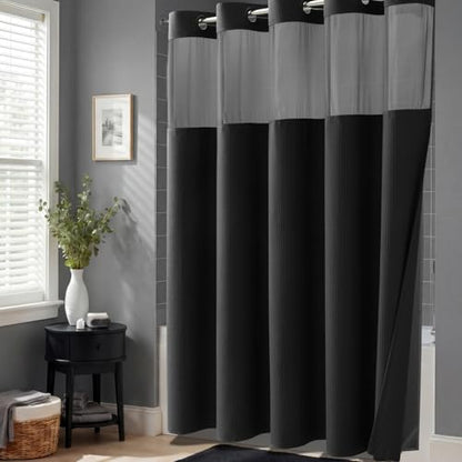 Black Hook Free Waffle Shower Curtain & Snap-in Fabric Liner,72x87 | Less Time to install, 3 in 1 Fabric Shower Curtain and Liner Set with Magnets, Extra Long, Shower Curtains for Bathroom - color: A Black, size: 72"W x 87"L (Pack of 1)