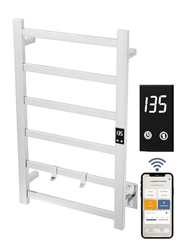 Smart Wireless Electric Towel Warmer | Blade Thin 6 Bar Design | Hardwired & Plug-in | Alexa & Google Home Compatible | Polished Finish - color: Polished, size: 6-Bar Wifi