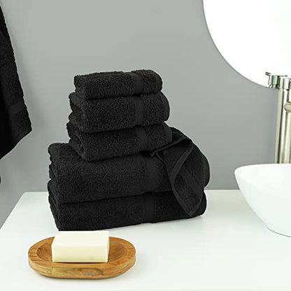 Chakir Turkish Linens 6 Piece Towels Set, 100% Cotton Luxury Turkish Towels for Bathroom, Soft Absorbent Bath Towel Set with 2 Bath Towels 2 Hand Towels 2 Washcloths, Black - color: Black