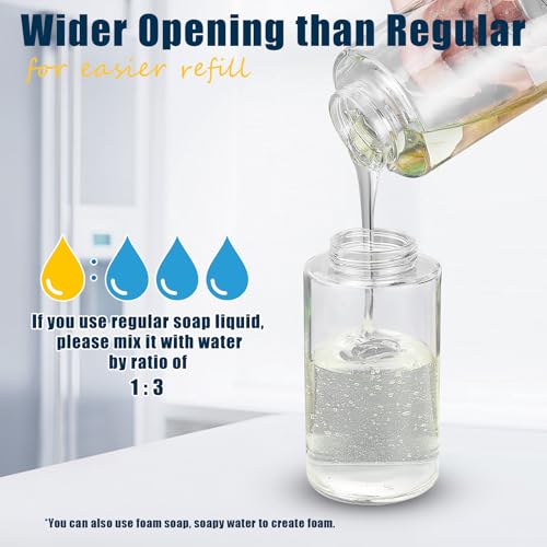 Glass Foaming Hand Soap Dispenser 10 oz with Rust Proof Pump | Easy Refill, Stainless Steel Pump and Waterproof Labels, Premium Glass Foam Dispenser, for bathroom Countertop - color: Brushed Nickel Foam 1pc