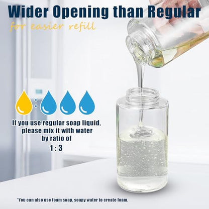 Glass Foaming Hand Soap Dispenser 10 oz with Rust Proof Pump | Easy Refill, Stainless Steel Pump and Waterproof Labels, Premium Glass Foam Dispenser, for bathroom Countertop - color: Brushed Nickel Foam 1pc