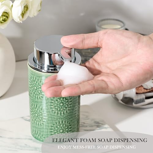Green Foam Soap Dispenser,Foam Dispenser for Kitchen & Bathroom,Ceramic Soap Dispenser with Foam Soap Pump for Dish Soap&Hand Wash - color: Brilliant Pine Green