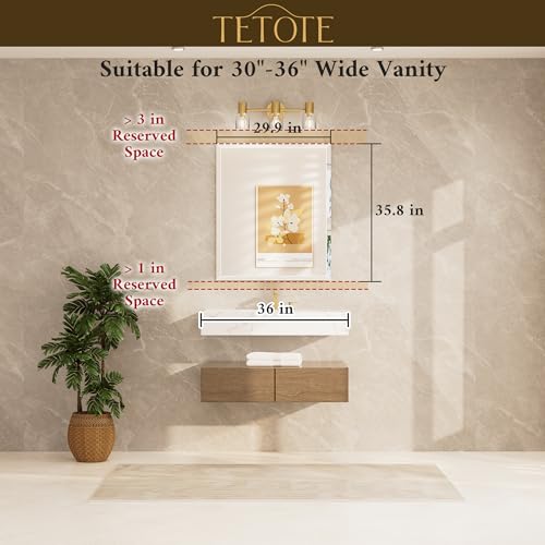 TETOTE 30" x 36" Rectangle Mirror with Frameless Tempered Beveled Edge for Vanity and Bathroom - size: 36"L x 30"W