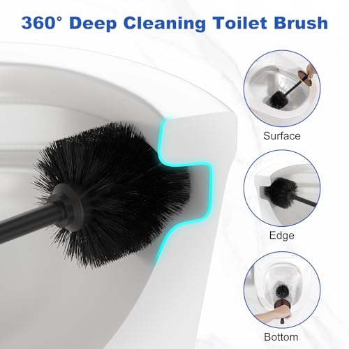 Toilet Brush and Holder Set：304 Stainless Steel Heavy Duty Toilet Bowl Brush，Removable Inner Bowl and Splash Protection，Bathroom Toilet Brush-Dense Bristles for Through Cleaning - color: Bronze