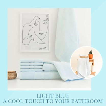 Luzia 8 Piece Towel Set - 100% Turkish Cotton, Premium Quality - 2 Bath Towels 2 Hand Towels and 4 Washcloths (Light Blue) - color: Light Blue