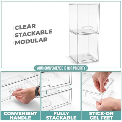 Sorbus Acrylic Storage Containers - 2 Pack, Stackable Storage Bins Set for Bathroom Organization - Clear Acrylic Drawer Organizers - Makeup Case Pull-Out Drawers (7.6’’ Tall) - size: 2 Pack, 7.6’’ Tall