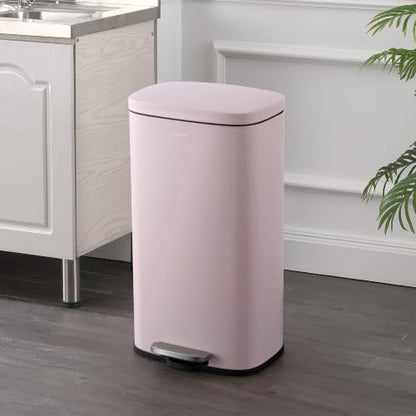 happimess Curtis 8 Gal Step Trash Can Soft Close 25", Blush Pink | Iron Construction, Satin Finish, Removable Liner, Steel Pedal, 20 Trash Bags Included, Kitchen Office Bin - color: Blush Pink