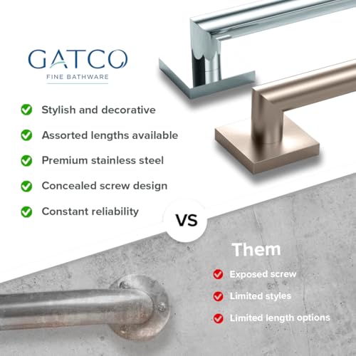 Gatco 661C Glam Too 18" L Grab Bar, Chrome/ADA Compliant Stainless Steel Safety Grab Bar for Bathroom - color: Chrome, size: 18 Inch