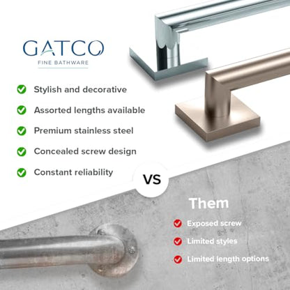 Gatco 661C Glam Too 18" L Grab Bar, Chrome/ADA Compliant Stainless Steel Safety Grab Bar for Bathroom - color: Chrome, size: 18 Inch
