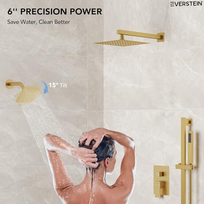 10" High-Pressure Rainfall Shower Faucet with Handheld Spray, Wall Mount Dual Shower Head System with Slide Bar (Brushed Gold) - color: Gold, style: Wall Mount-with Slide Bar