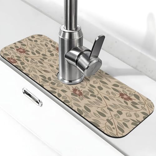 Floral Vine Fabric Diatomite Faucet Mat for Kitchen Sink - Super Absorbent Quick Drying Splash Guard, Non-Slip Drip Catcher Pad for Bathroom Counter, Water Absorbing Tray for Sink Caddy - color: Floral Vine Fabric