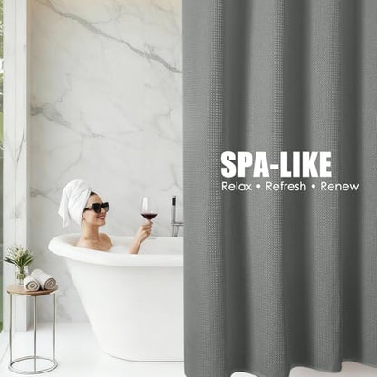 Waterproof Waffle Shower Curtain, 260GSM Heavy Duty Fabric with 12 Stainless Steel Hooks, Luxury Hotel Spa Style for Bathroom, Machine Washable, 72 x 72, Grey - color: Waffle-grey