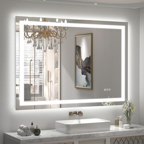 44x36 Inch LED Mirror for Bathroom | Dimmable Bathroom Vanity Mirror with Lights, Front Lights+Backlit, Anti-fog, Memory, 3 Colors, Shatter-Proof, ETL Listed - color: Frameless, size: 44"L x 36"W