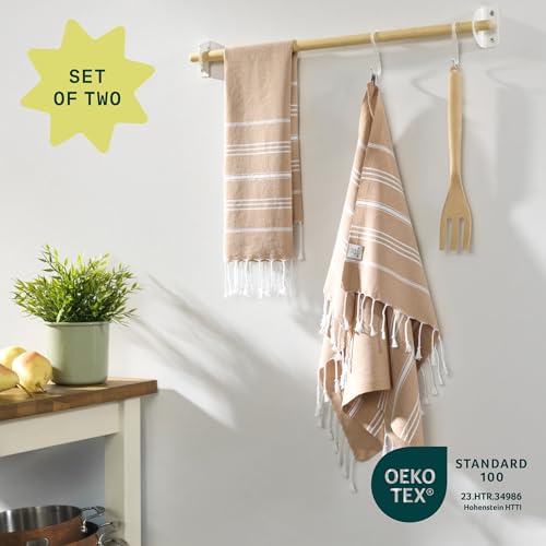 WETCAT Turkish Hand Towels with Hanging Loop, Set of 2 (20" x 30") 100% Turkish Cotton, Pre-Washed, Quick Drying, for Kitchen or Bathroom - Tawny Brown - color: Tawny Brown