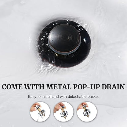 Ultimate Unicorn 8 inch Bathroom Faucet Oil Rubbed Bronze, Waterfall Bathroom Sink Faucet with Metal Pop-up Drain Stopper and 2 Supply Hoses,2 Handle Widespread Faucets for Vanity Sink 3 Holes | Bathroom Sink Faucet with Metal Pop-up Drain Stopper and 2 S