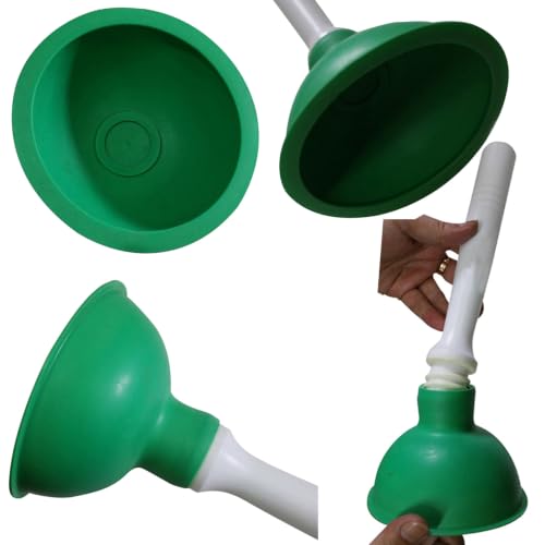 NewFerU Drain Plunger, Small 4-Inch Sink Clog Remover, Mini Hand Unclogger | Rubber Cup Plumber Helper, Force Tiny Compact Tool with 9 inch Short Handle for Kitchen Bathroom, Toilet, Shower, Bath Tub - color: Green