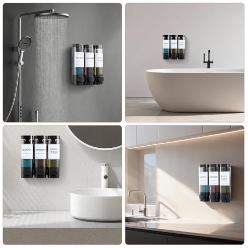 Shampoo and Conditioner Dispenser,Shower Soap Dispenser 3 Chamber No Drill Wall-Mounted Shampoo Dispenser for Shower Wall Mounted Shower Dispenser for Bathroom Hotel Large Capacity,Black - color: Black 3 Chamber