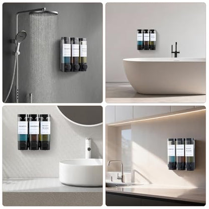 Shampoo and Conditioner Dispenser,Shower Soap Dispenser 3 Chamber No Drill Wall-Mounted Shampoo Dispenser for Shower Wall Mounted Shower Dispenser for Bathroom Hotel Large Capacity,Black - color: Black 3 Chamber