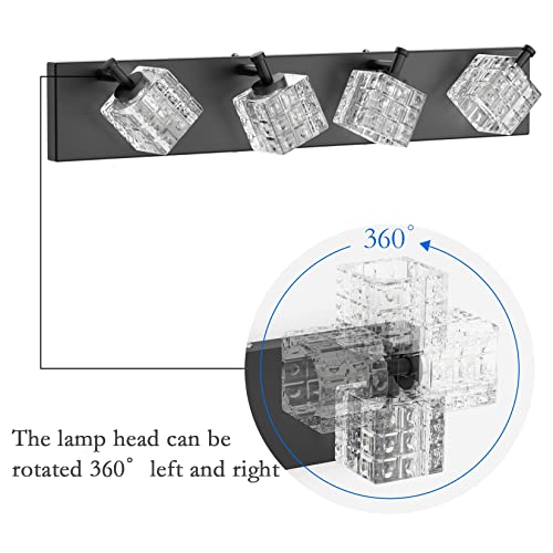 Ralbay Crystal Vanity Lights - 4 LED Modern Matte Black Bathroom Vanity Lights Over Mirror - color: Black, size: 26 inch