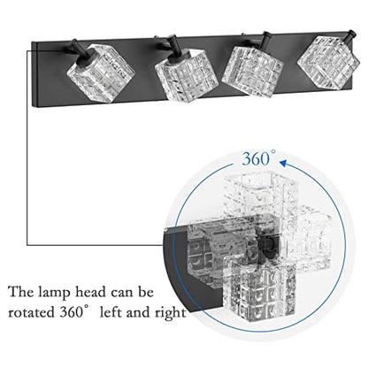 Ralbay Crystal Vanity Lights - 4 LED Modern Matte Black Bathroom Vanity Lights Over Mirror - color: Black, size: 26 inch