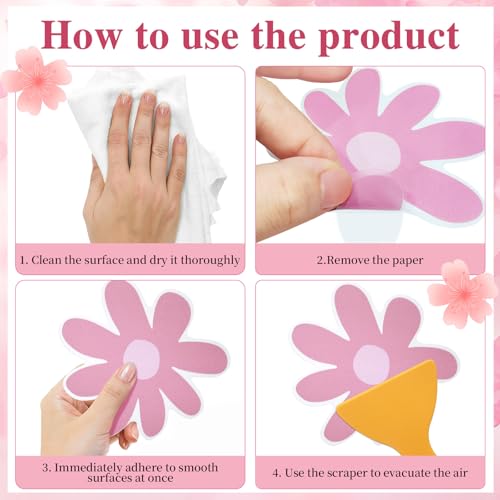 72 Pcs Flower Non Slip Bathtub Sticker,Safety Shower Treads Adhesive Appliques with Scraper Adhesive Star Flower Cute Bathtub Decals Bath Tread for Bathroom and Other Slippery Surfaces(Colorful)