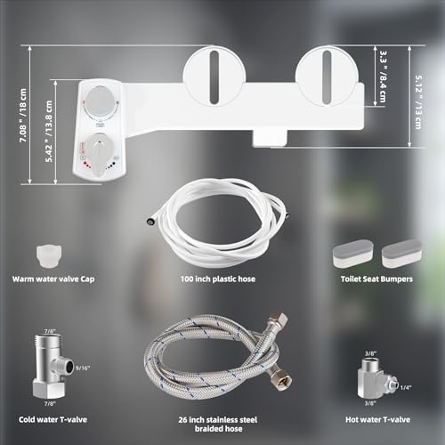 Hibbent Bidet Attachment for Toilet, Hot and Cold Water Spray Non-Electric Dual Nozzle for Frontal & Rear Wash, Adjustable Water Pressure Control, Self Cleaning Water Sprayer, White - color: White