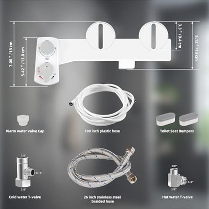 Hibbent Bidet Attachment for Toilet, Hot and Cold Water Spray Non-Electric Dual Nozzle for Frontal & Rear Wash, Adjustable Water Pressure Control, Self Cleaning Water Sprayer, White - color: White