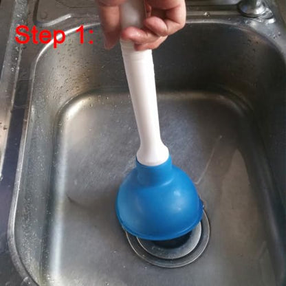 NewFerU Drain Plunger, Small 4-Inch Sink Clog Remover, Mini Hand Unclogger | Rubber Cup Plumber Helper, Force Tiny Compact Tool with 9 inch Short Handle for Kitchen Bathroom, Toilet, Shower, Bath Tub - color: Blue