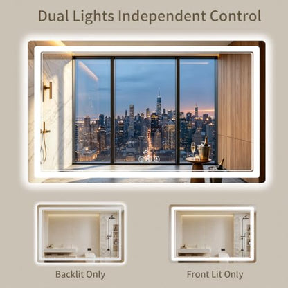 36"x60" LED Bathroom Mirror with Lights, Backlit + Front Lit, Anti-Fog, Lighted Bathroom Mirror for Wall, HD Shatterproof Tempered Glass, Dimmable, Memory Function (Horizontal/Vertical) - size: 60"L x 36"W